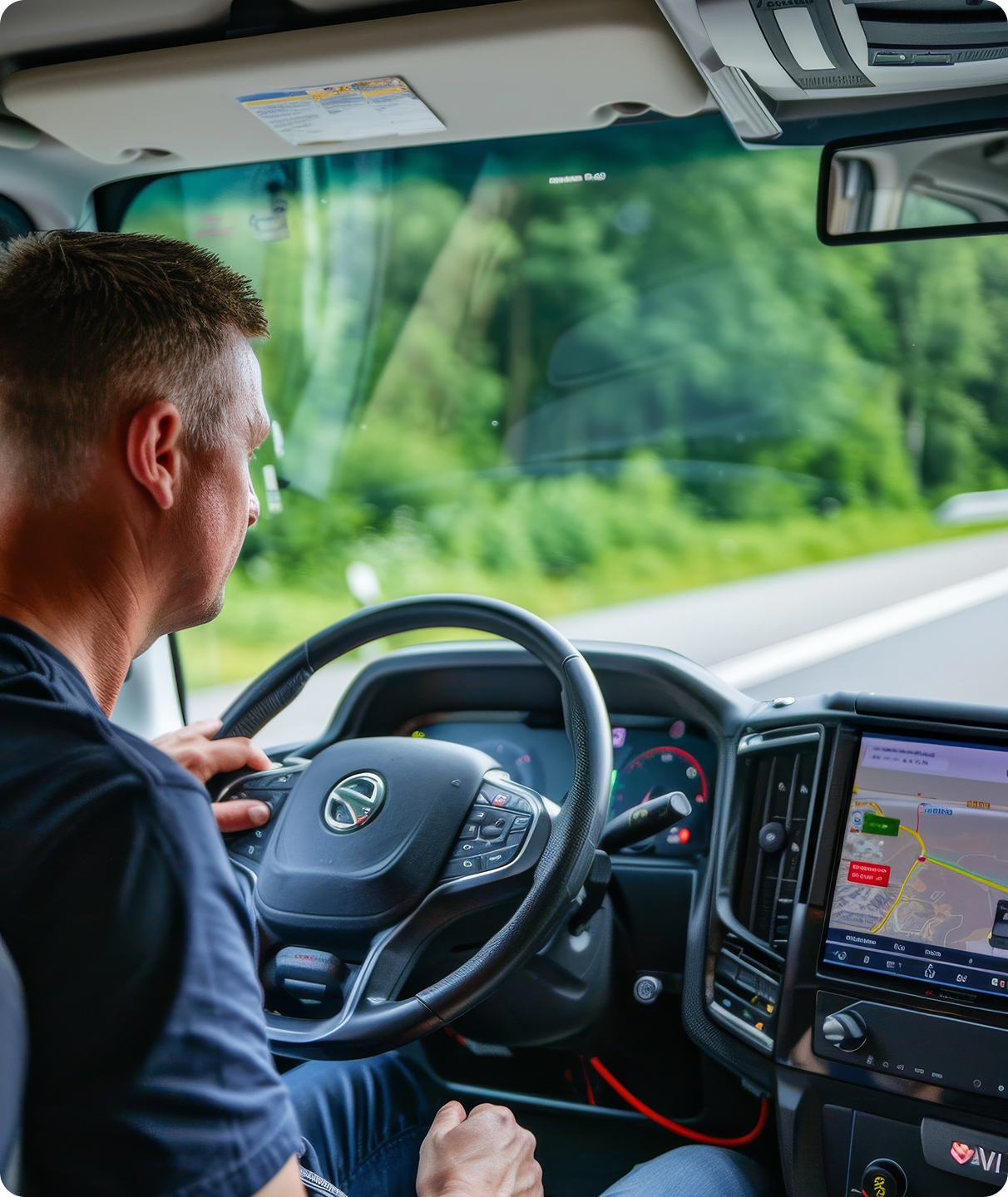 Truck driver in cabin